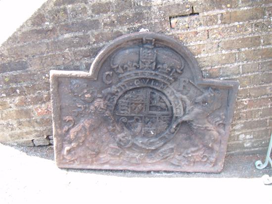 17th century cast iron fire back, W.3ft 6in. H.2ft 8.5in.